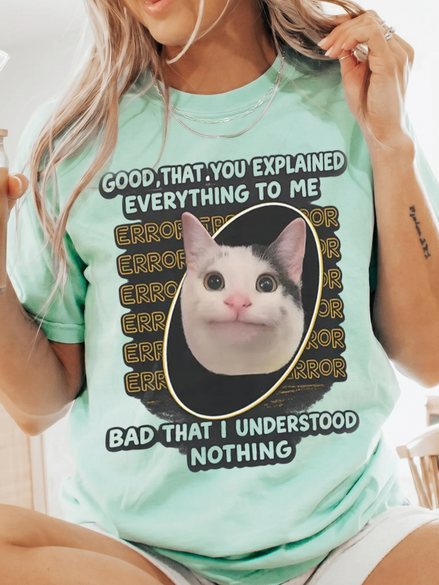 Funny Error Cat Meme Graphic T-Shirt - Sarcastic IT Humor Tee