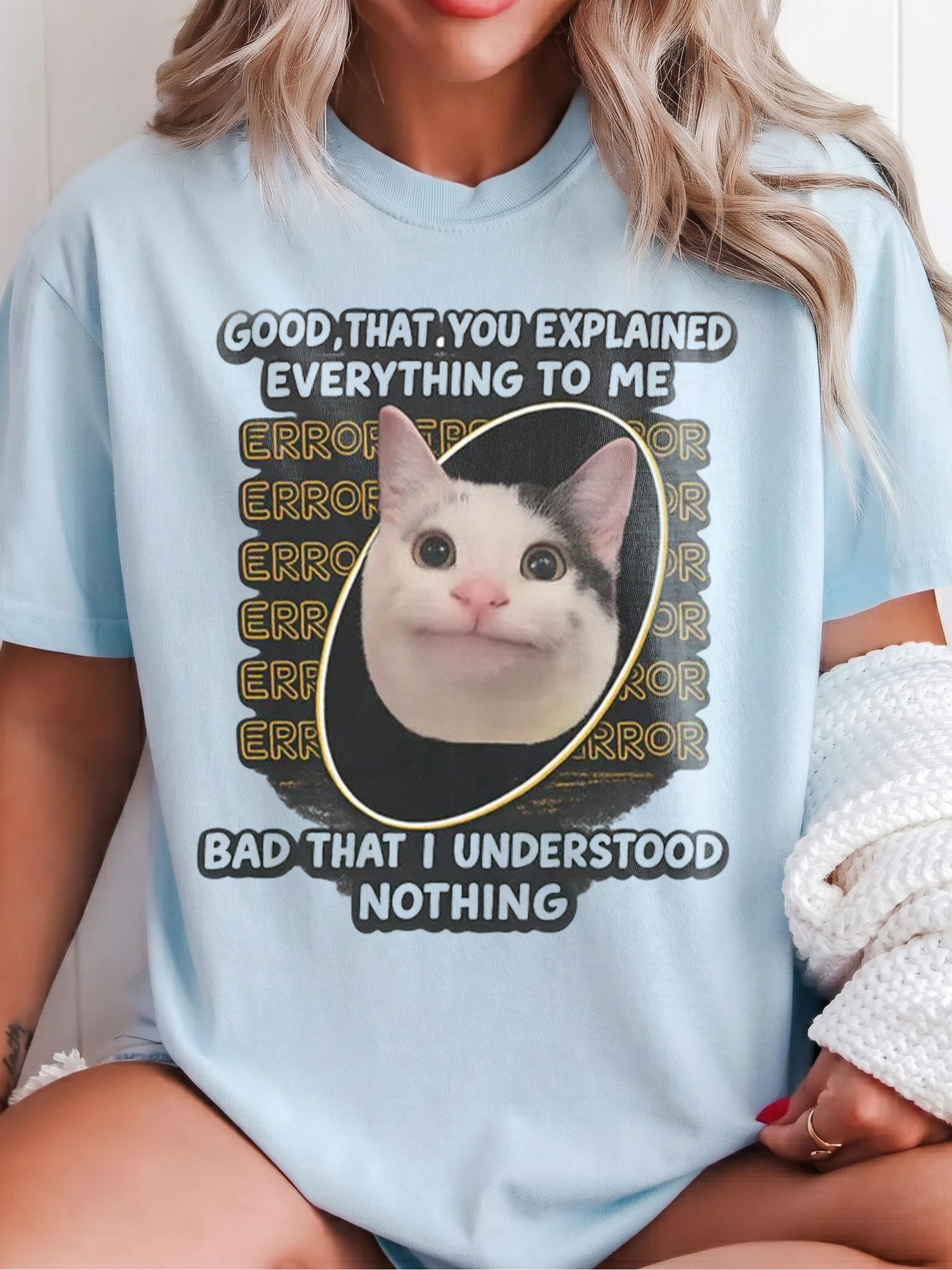 Funny Error Cat Meme Graphic T-Shirt - Sarcastic IT Humor Tee