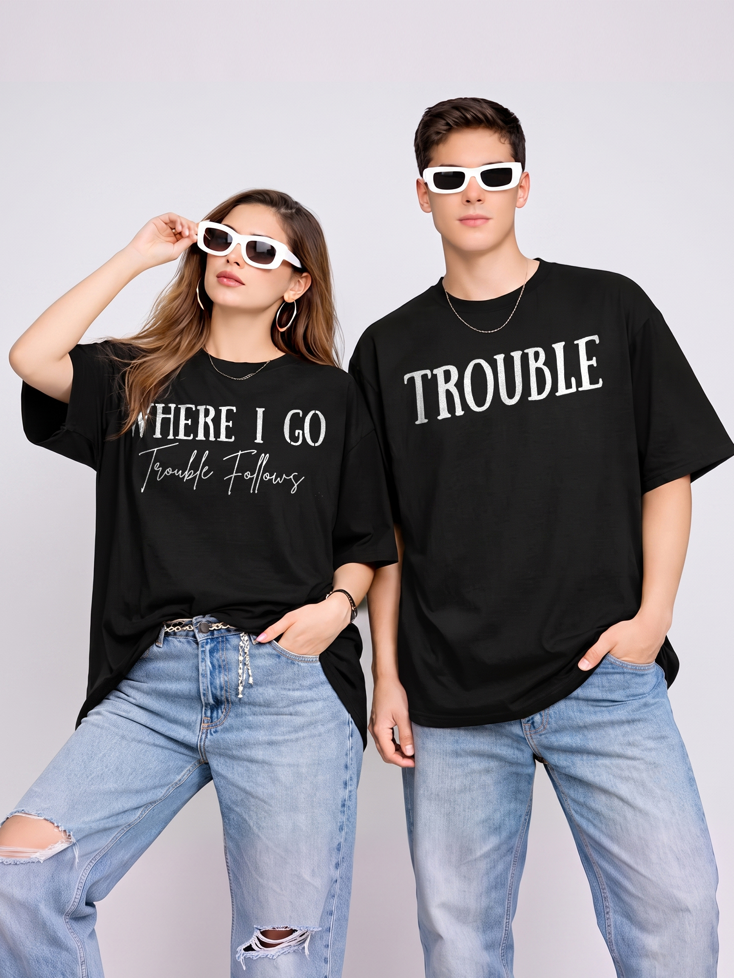 Where I Go Trouble Follows Matching Couple Shirts - Funny Travel Tee