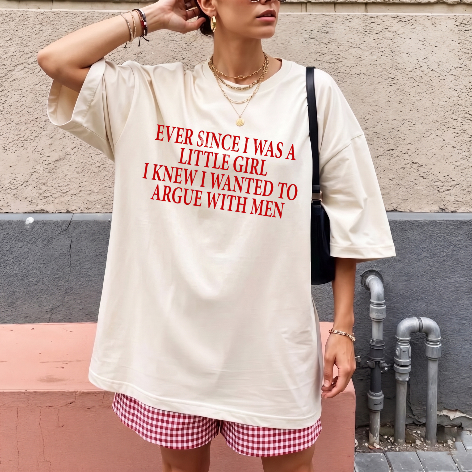 Argue With Men Statement Tee - Funny Feminist Oversized T-Shirt