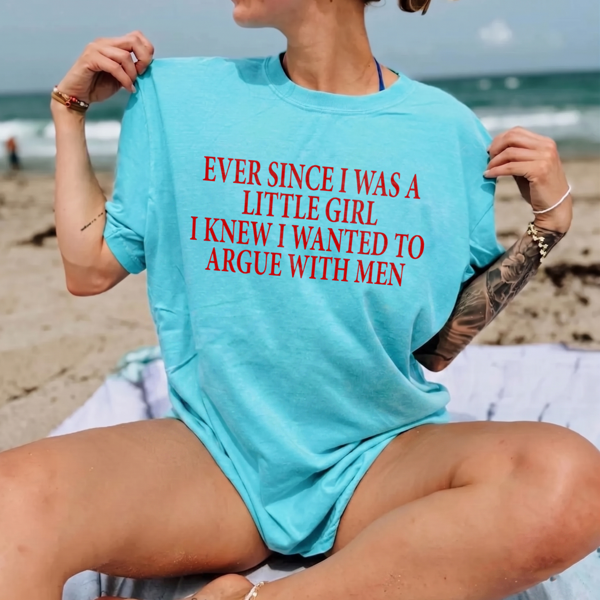 Argue With Men Statement Tee - Funny Feminist Oversized T-Shirt