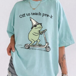Off To Teach Pre-K Funny Wizard Frog Teacher Graphic Tee