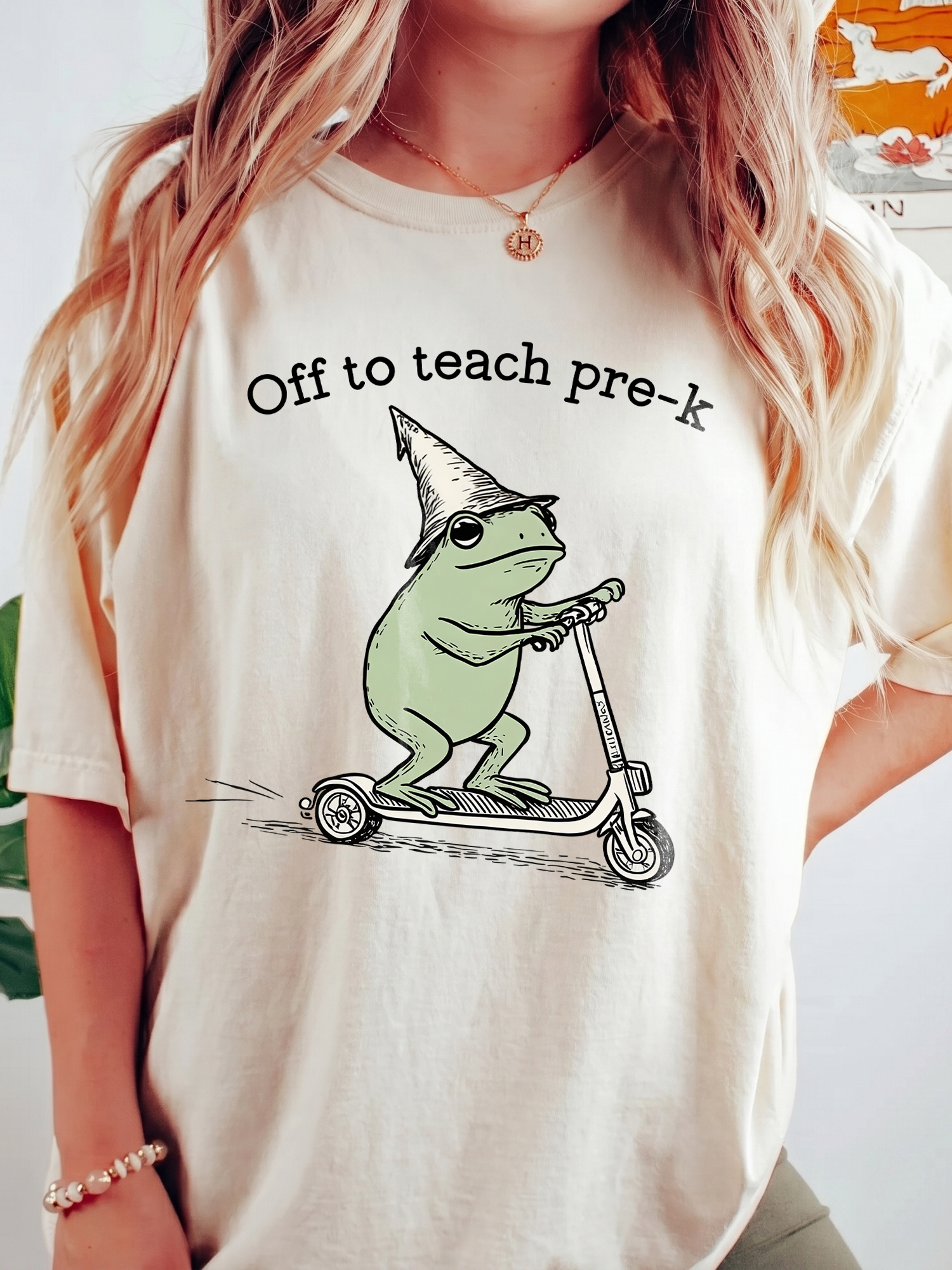Off To Teach Pre-K Funny Wizard Frog Teacher Graphic Tee