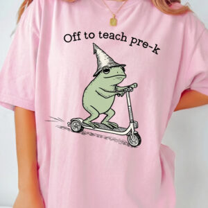Off To Teach Pre-K Funny Wizard Frog Teacher Graphic Tee