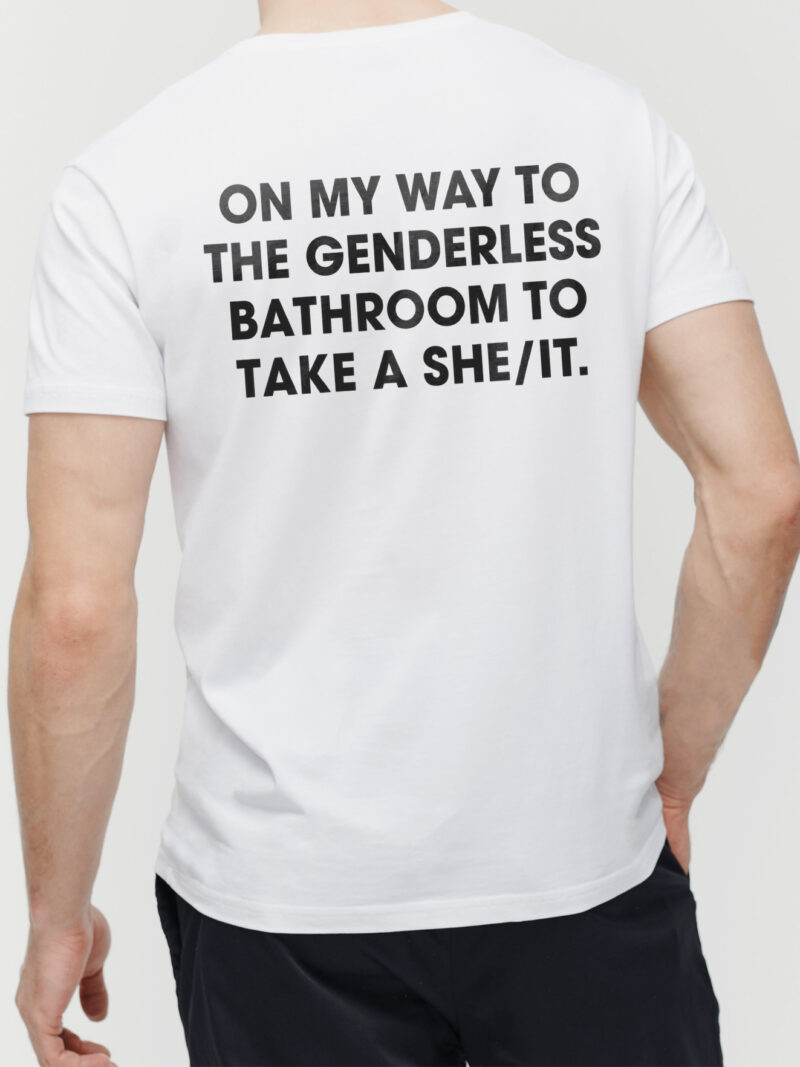 On My Way To The Genderless Bathroom Funny She/It Pronoun Shirt