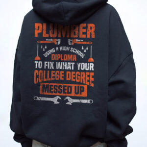 Funny Plumber High School Diploma Hoodie Blue Collar Gift