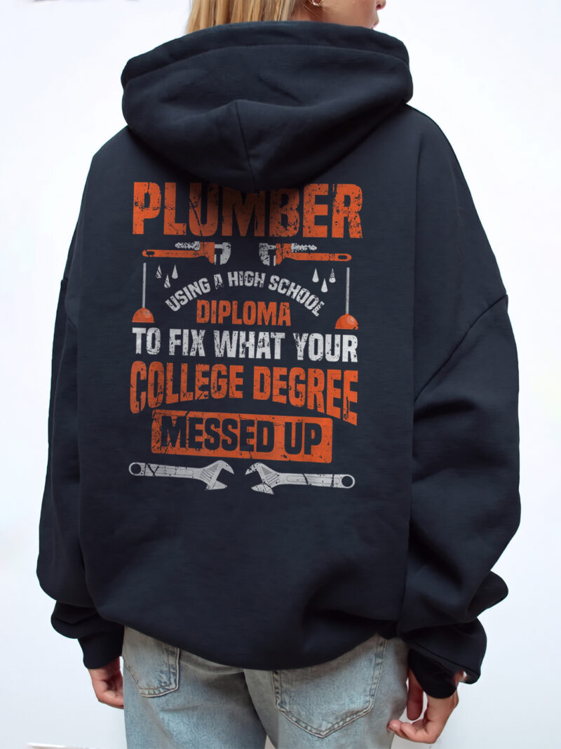Funny Plumber High School Diploma Hoodie Blue Collar Gift