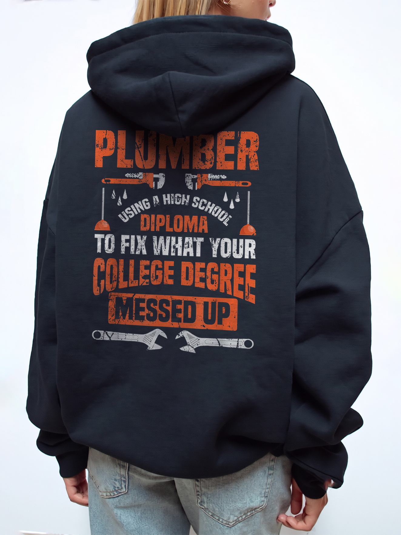 Funny Plumber High School Diploma Hoodie Blue Collar Gift
