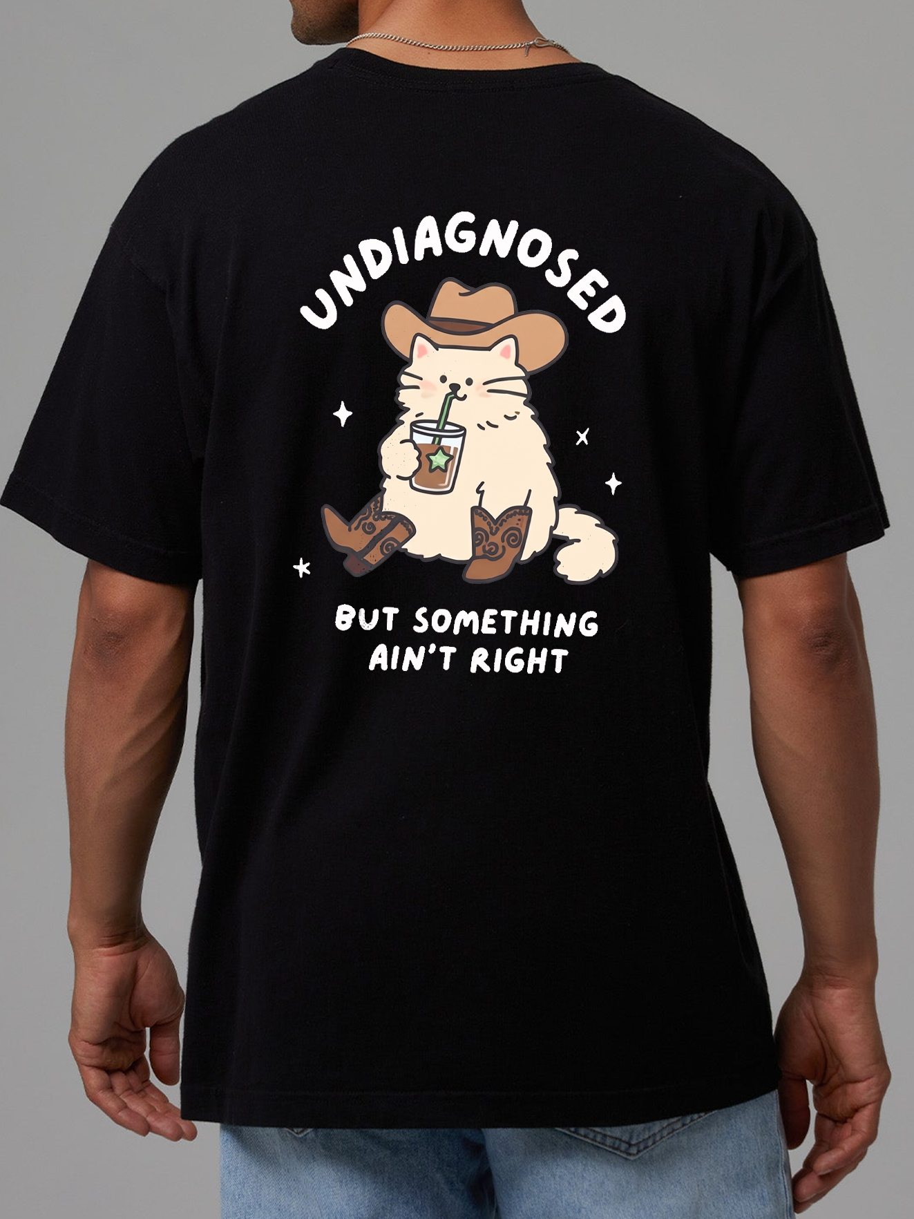 Undiagnosed But Something Ain't Right Funny Cat Cowboy T-Shirt