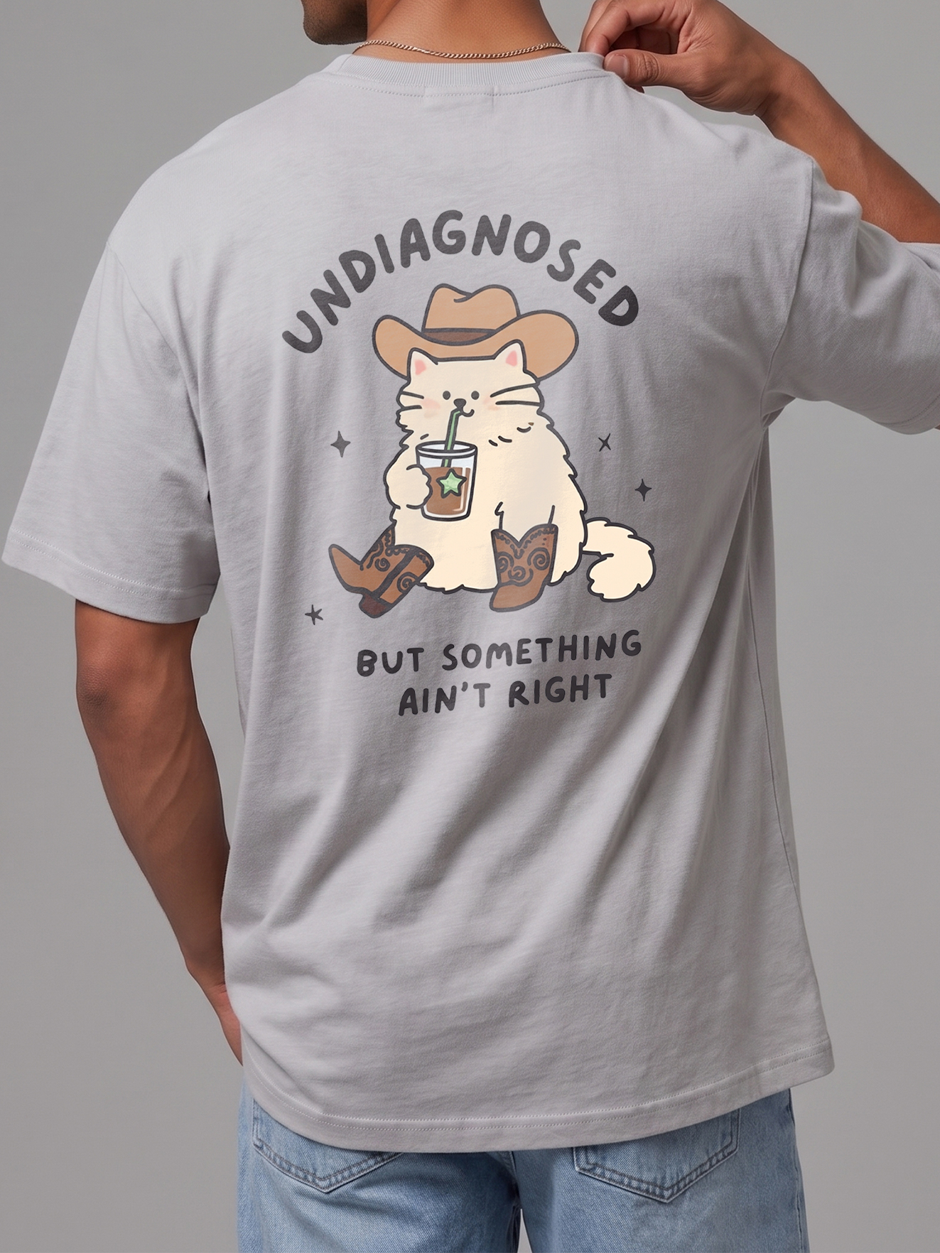 Undiagnosed But Something Ain't Right Funny Cat Cowboy T-Shirt