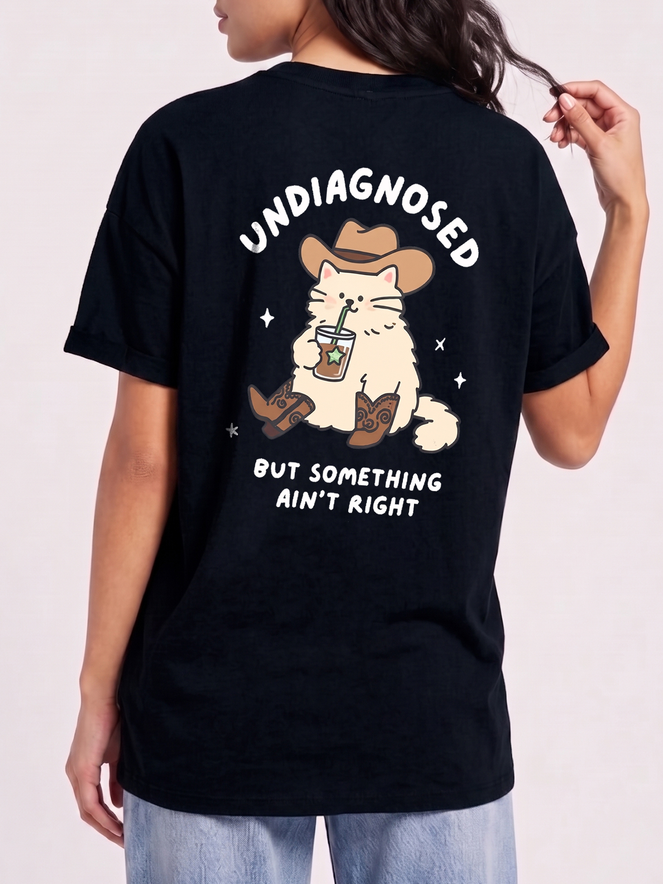 Undiagnosed But Something Ain't Right Funny Cat Cowboy T-Shirt
