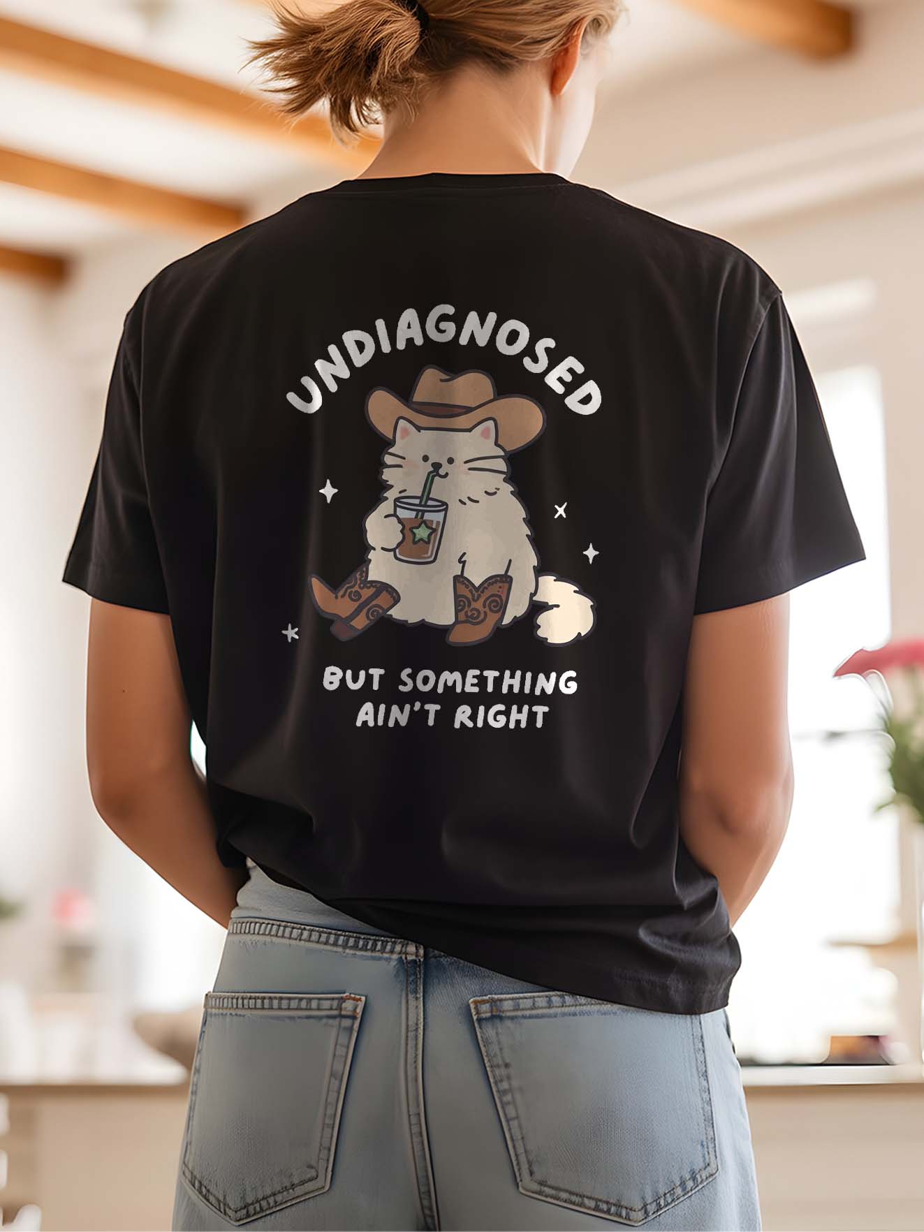 Undiagnosed But Something Ain't Right Funny Cat Cowboy T-Shirt