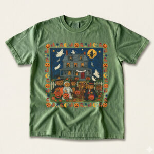 Vintage Trick or Treat Bear Haunted House Halloween T-Shirt