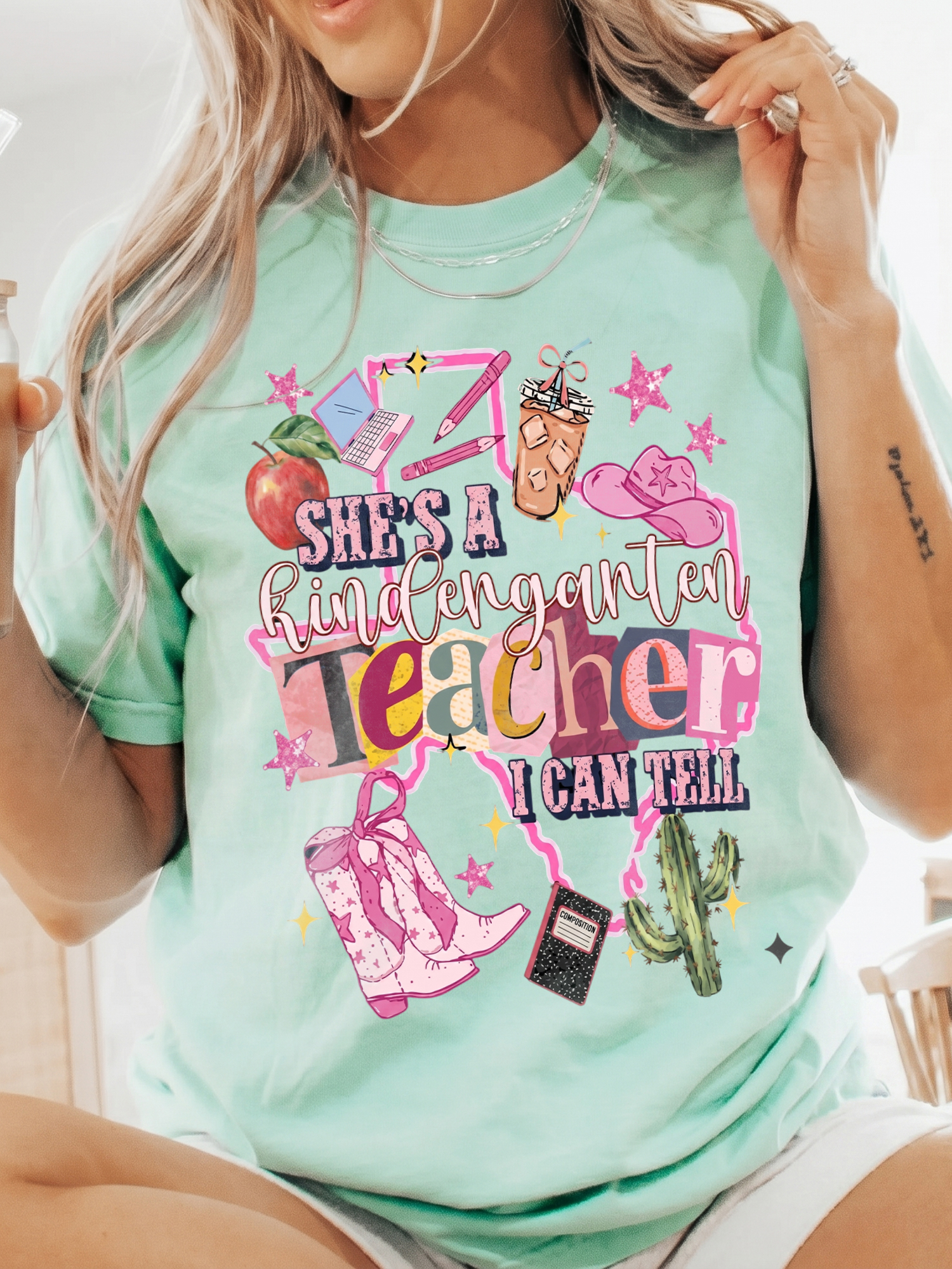 She's A Kindergarten Teacher I Can Tell Preppy Western Tee