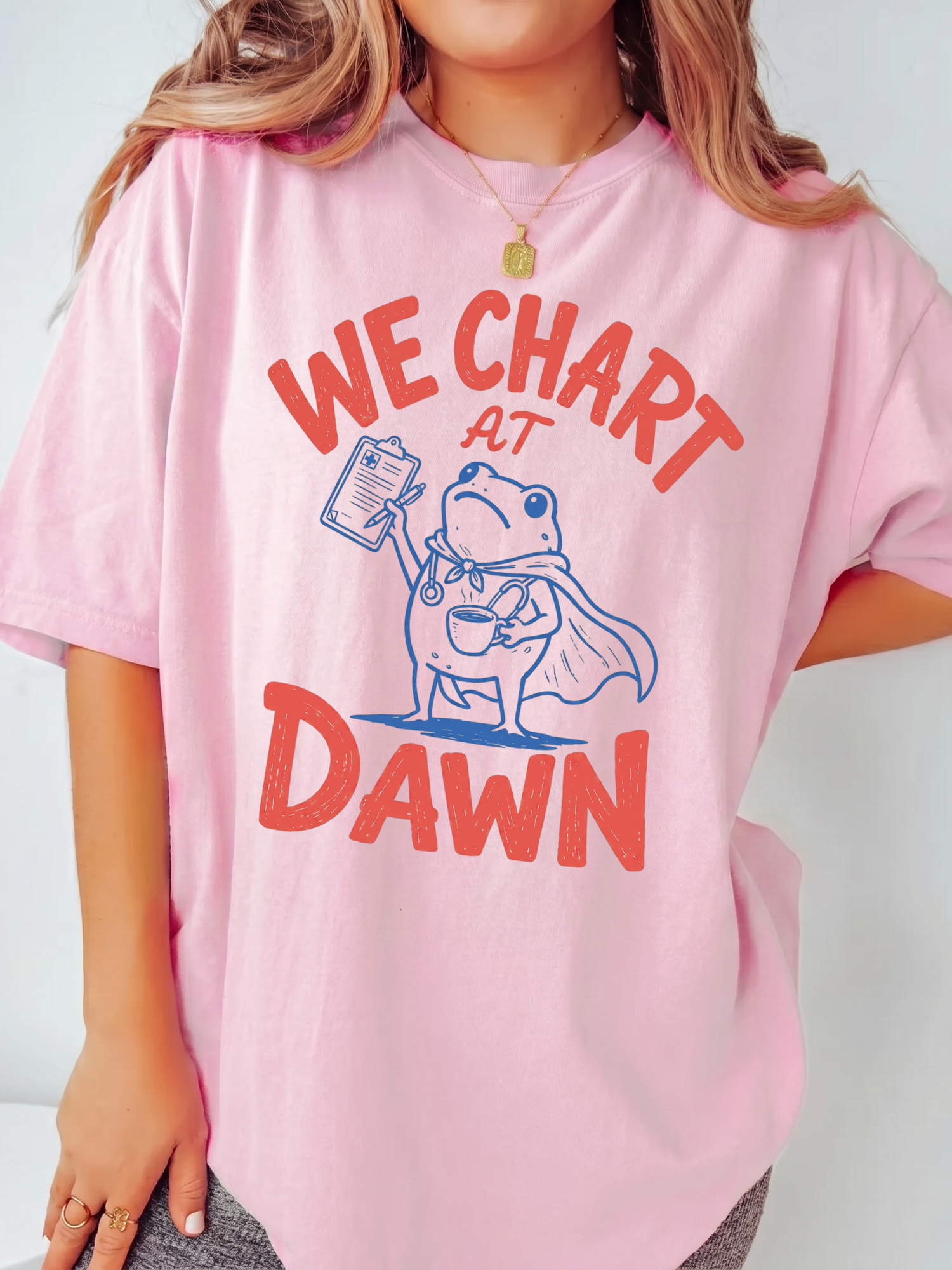 Funny Night Shift Nurse T-Shirt | We Chart At Dawn Frog Medical Tee