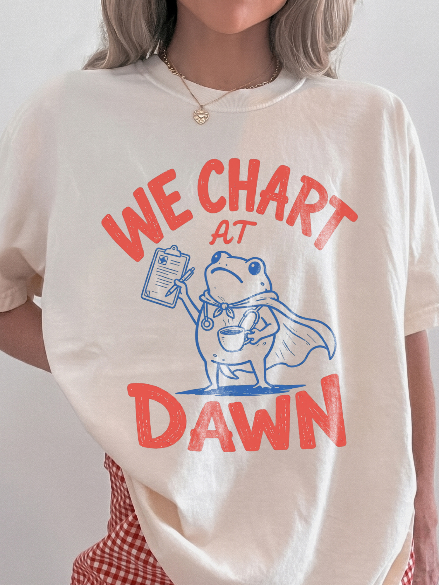 Funny Night Shift Nurse T-Shirt | We Chart At Dawn Frog Medical Tee