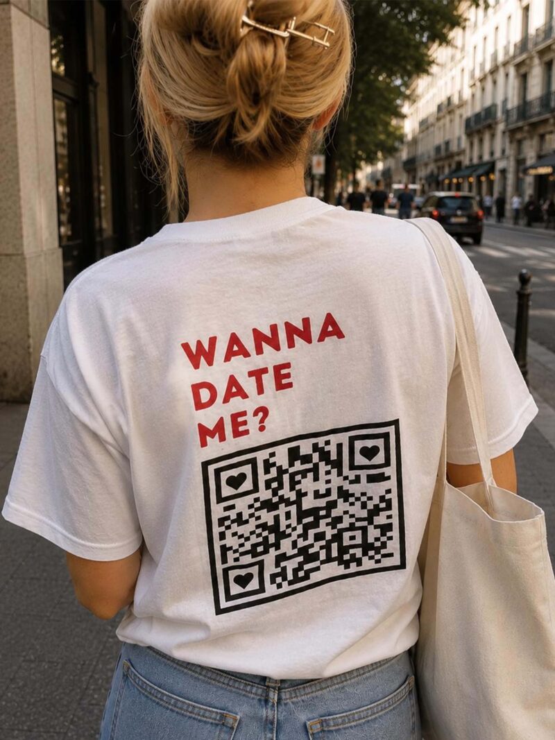 Funny QR Code Dating T-Shirt - Wanna Date Me Singles Wingman Tee