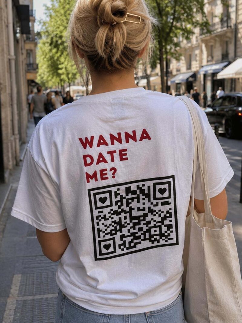 Funny QR Code Dating T-Shirt - Wanna Date Me Singles Wingman Tee