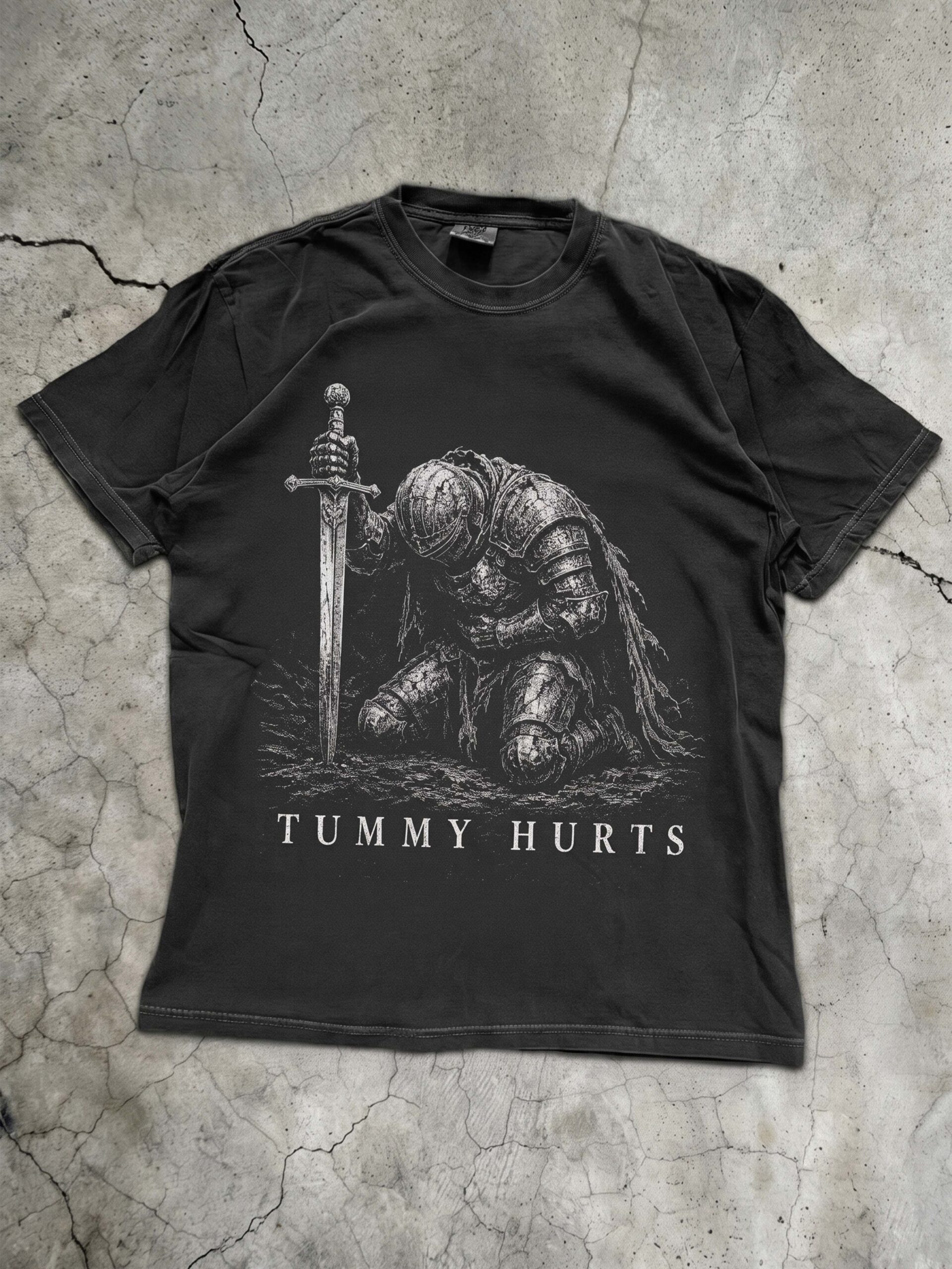 Tummy Hurts Knight Meme Shirt - Vintage Graphic Tee