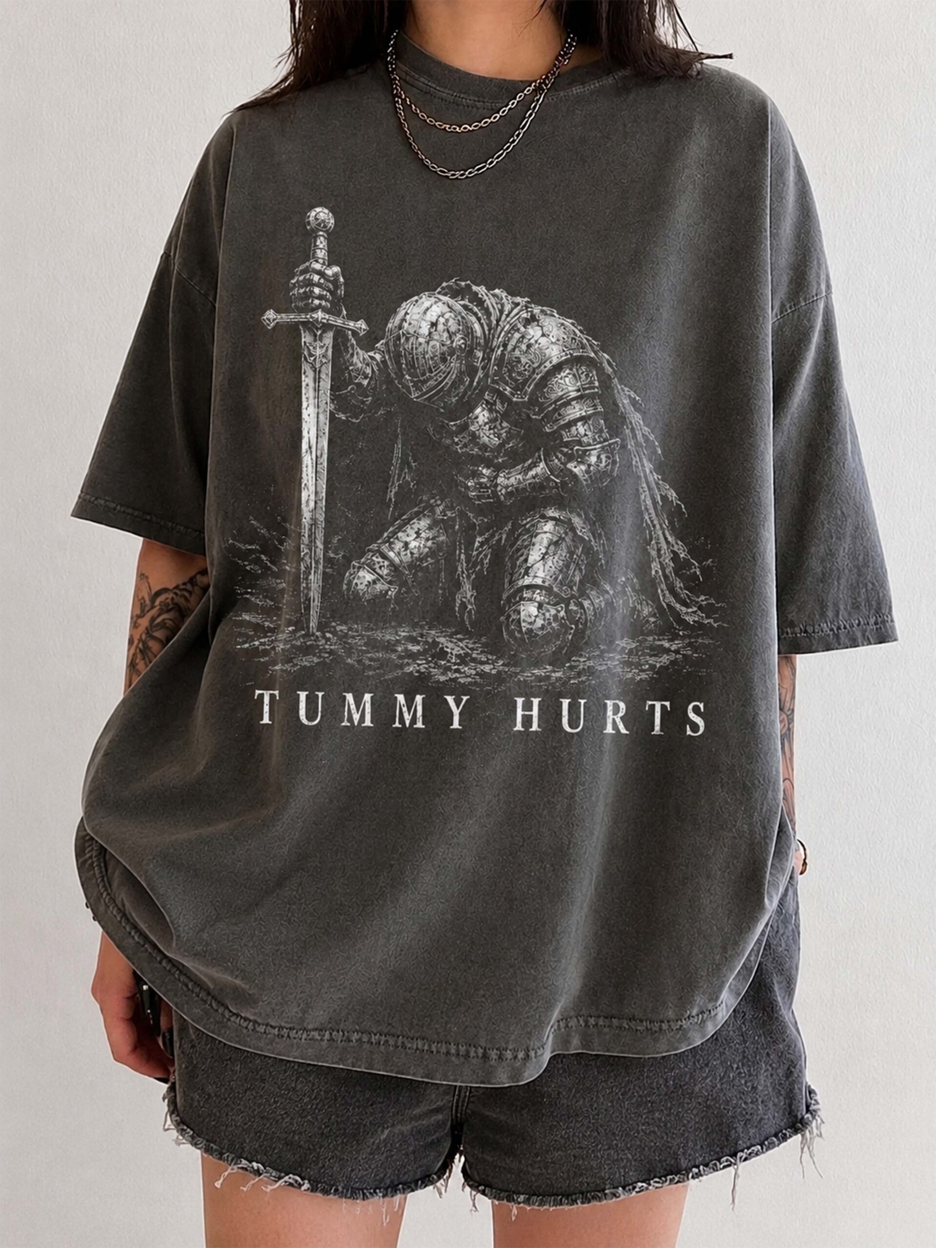 Tummy Hurts Knight Meme Shirt - Vintage Graphic Tee
