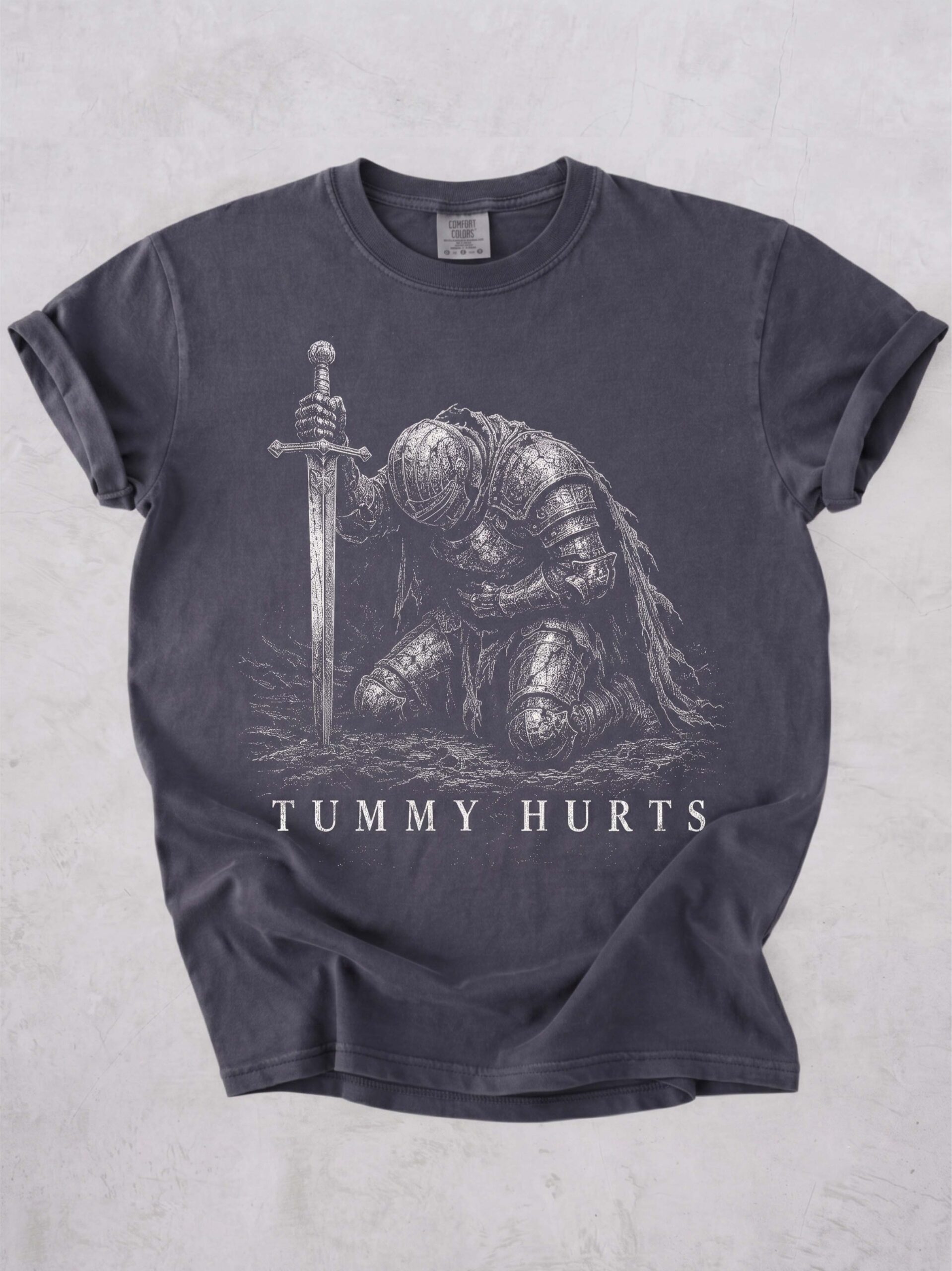 Tummy Hurts Knight Meme Shirt - Vintage Graphic Tee