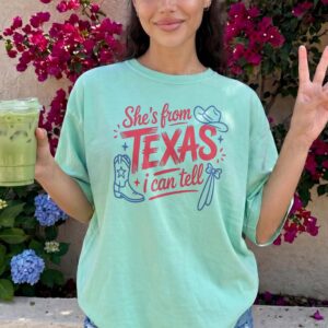 Retro She's From Texas I Can Tell T-Shirt Western Cowgirl Tee