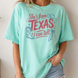 Retro She's From Texas I Can Tell T-Shirt Western Cowgirl Tee