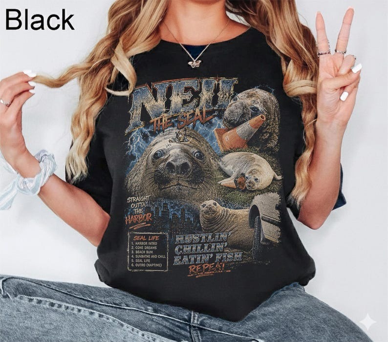 Vintage Elephant Seal Bootleg Shirt Funny Animal Graphic Tee Unisex