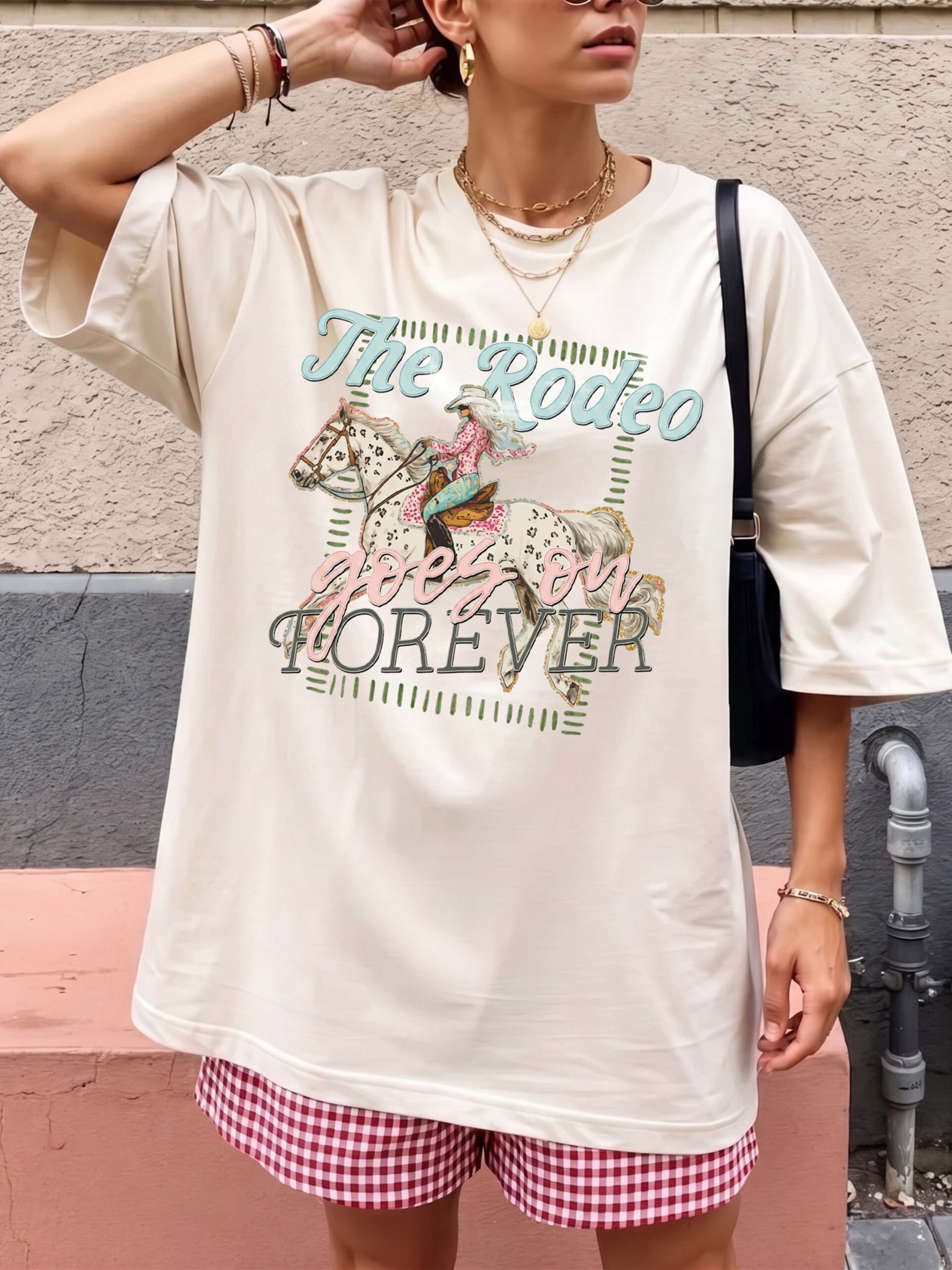 The Rodeo Goes On Forever Vintage Cowgirl Graphic Tee