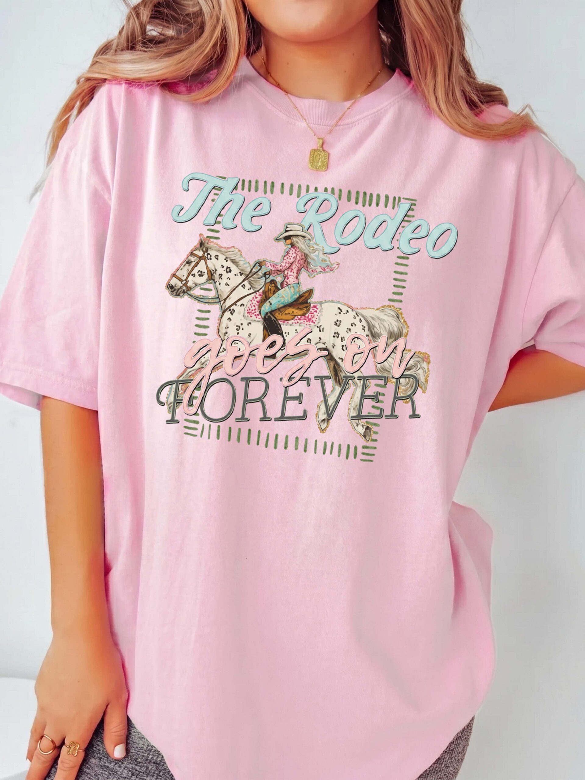 The Rodeo Goes On Forever Vintage Cowgirl Graphic Tee