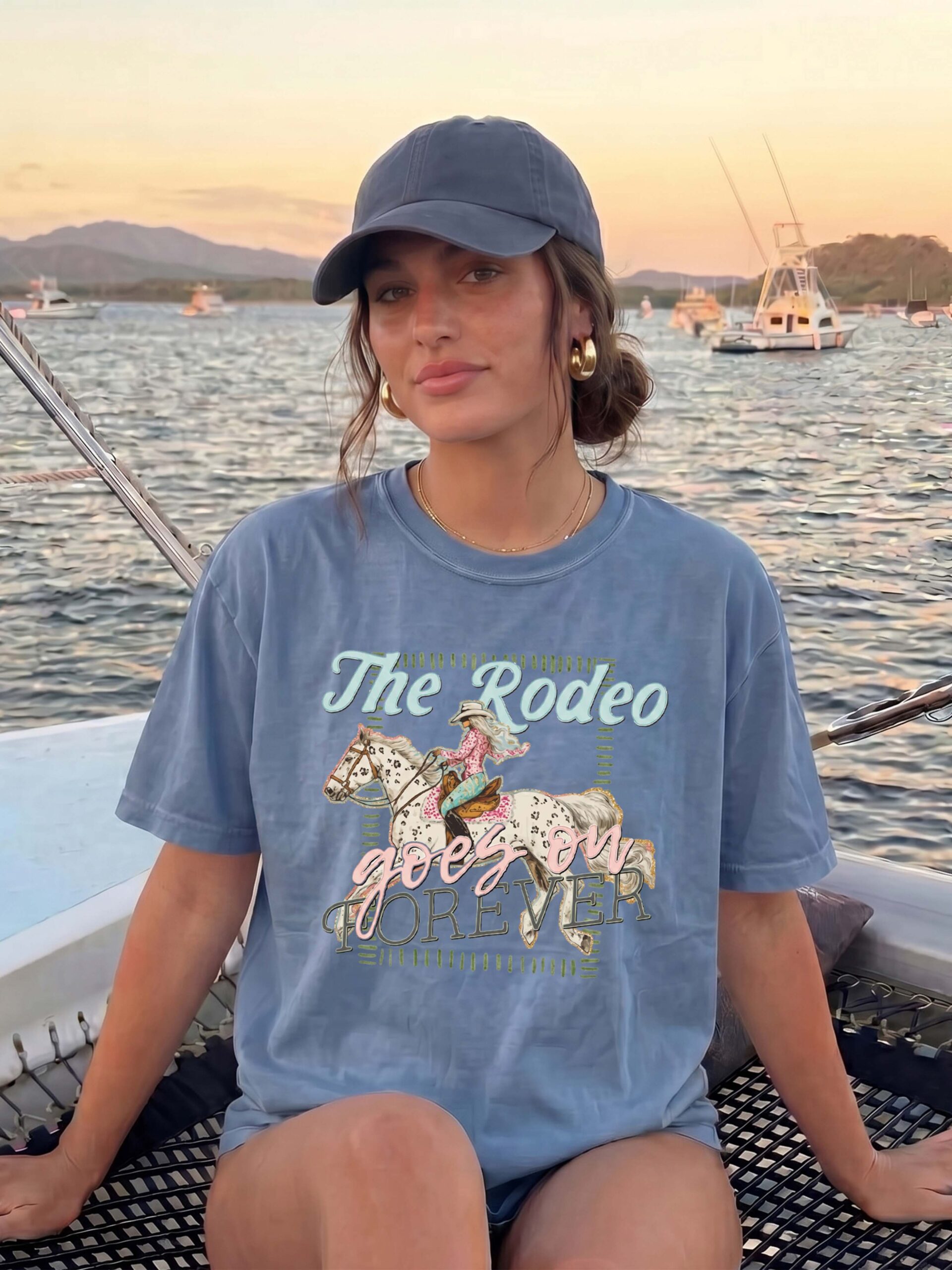 The Rodeo Goes On Forever Vintage Cowgirl Graphic Tee