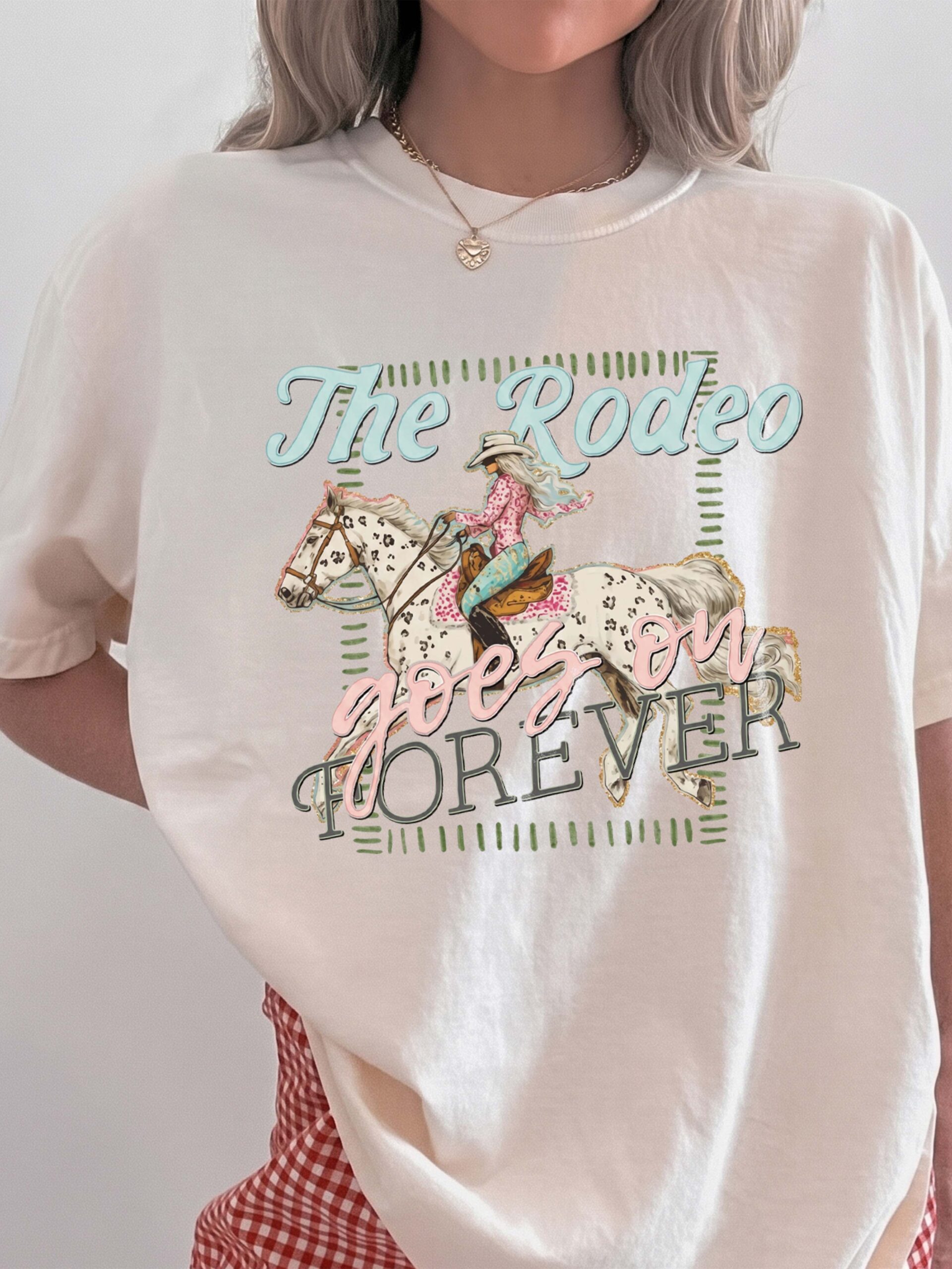 The Rodeo Goes On Forever Vintage Cowgirl Graphic Tee