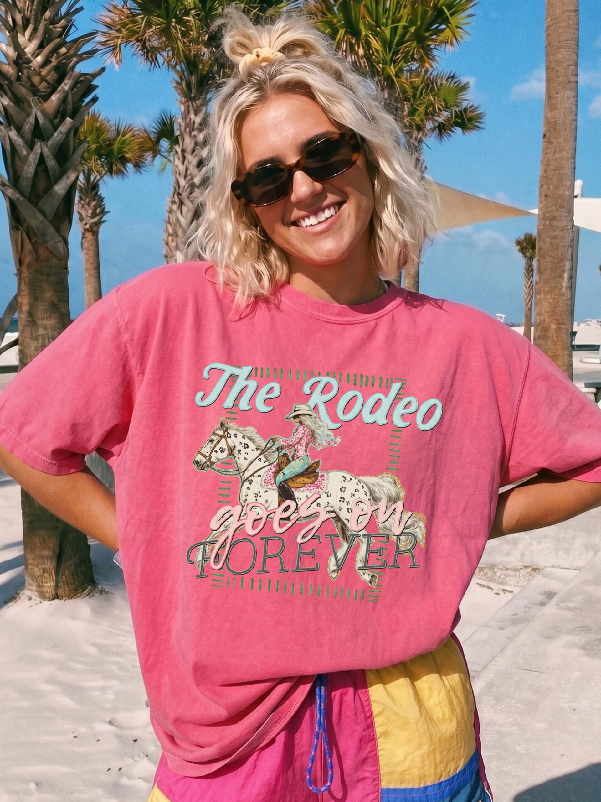 The Rodeo Goes On Forever Vintage Cowgirl Graphic Tee