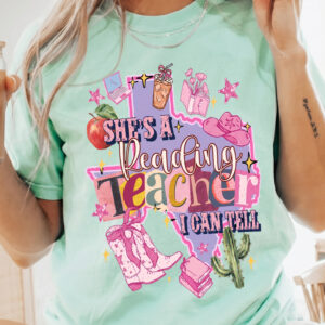 She's A Reading Teacher I Can Tell Texas Western Cowgirl Back To School T-Shirt Graphic Tee