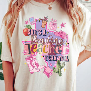 She's A Reading Teacher I Can Tell Texas Western Cowgirl Back To School T-Shirt Graphic Tee