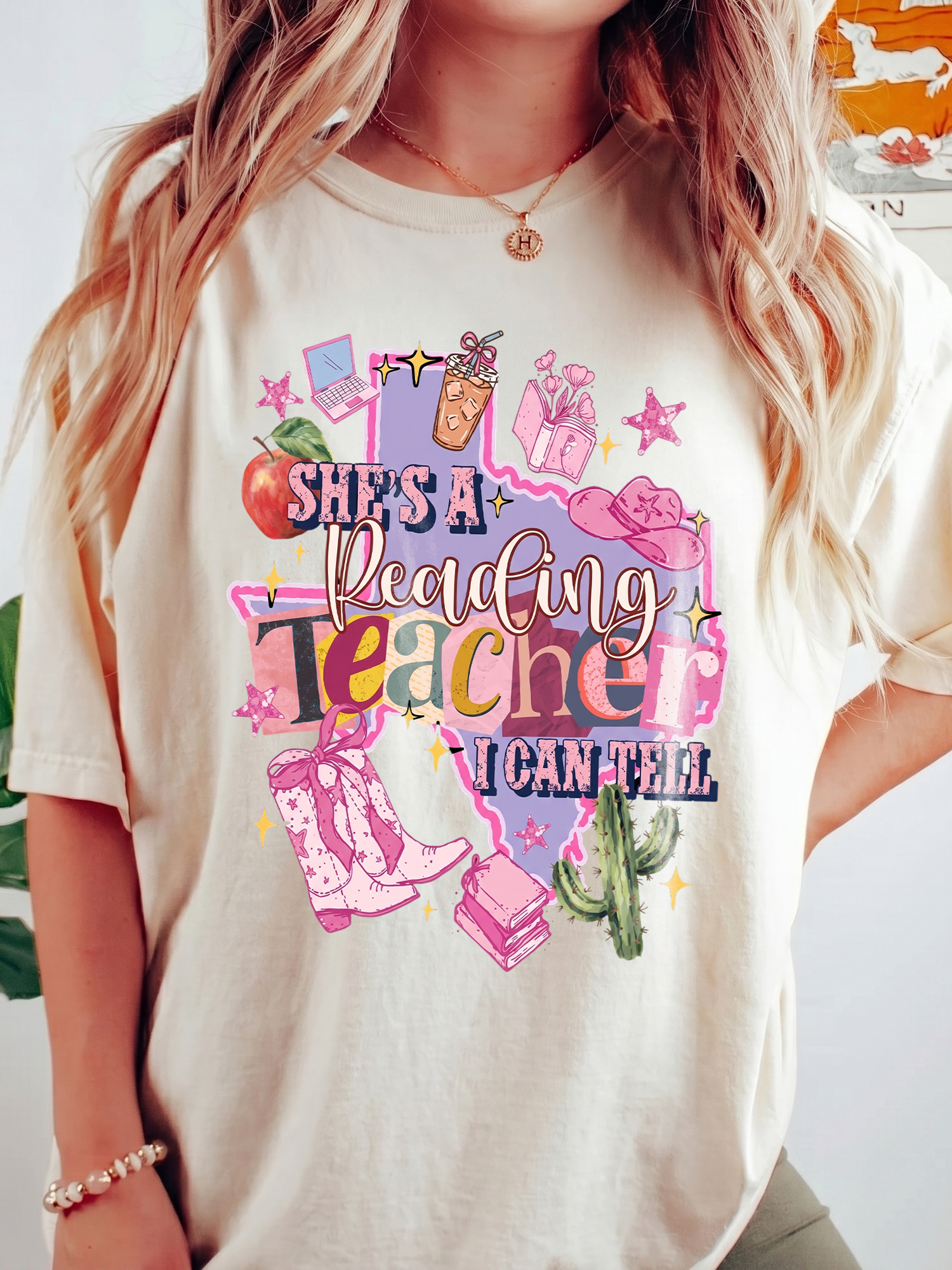 She's A Reading Teacher I Can Tell Texas Western Cowgirl Back To School T-Shirt Graphic Tee