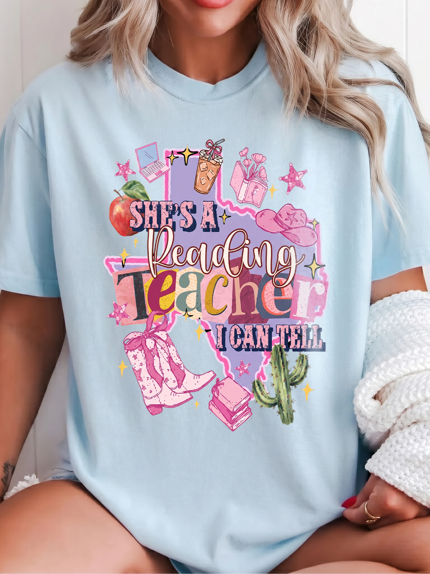 She's A Reading Teacher I Can Tell Texas Western Cowgirl Back To School T-Shirt Graphic Tee