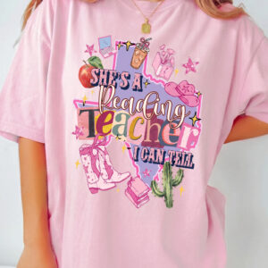 She's A Reading Teacher I Can Tell Texas Western Cowgirl Back To School T-Shirt Graphic Tee