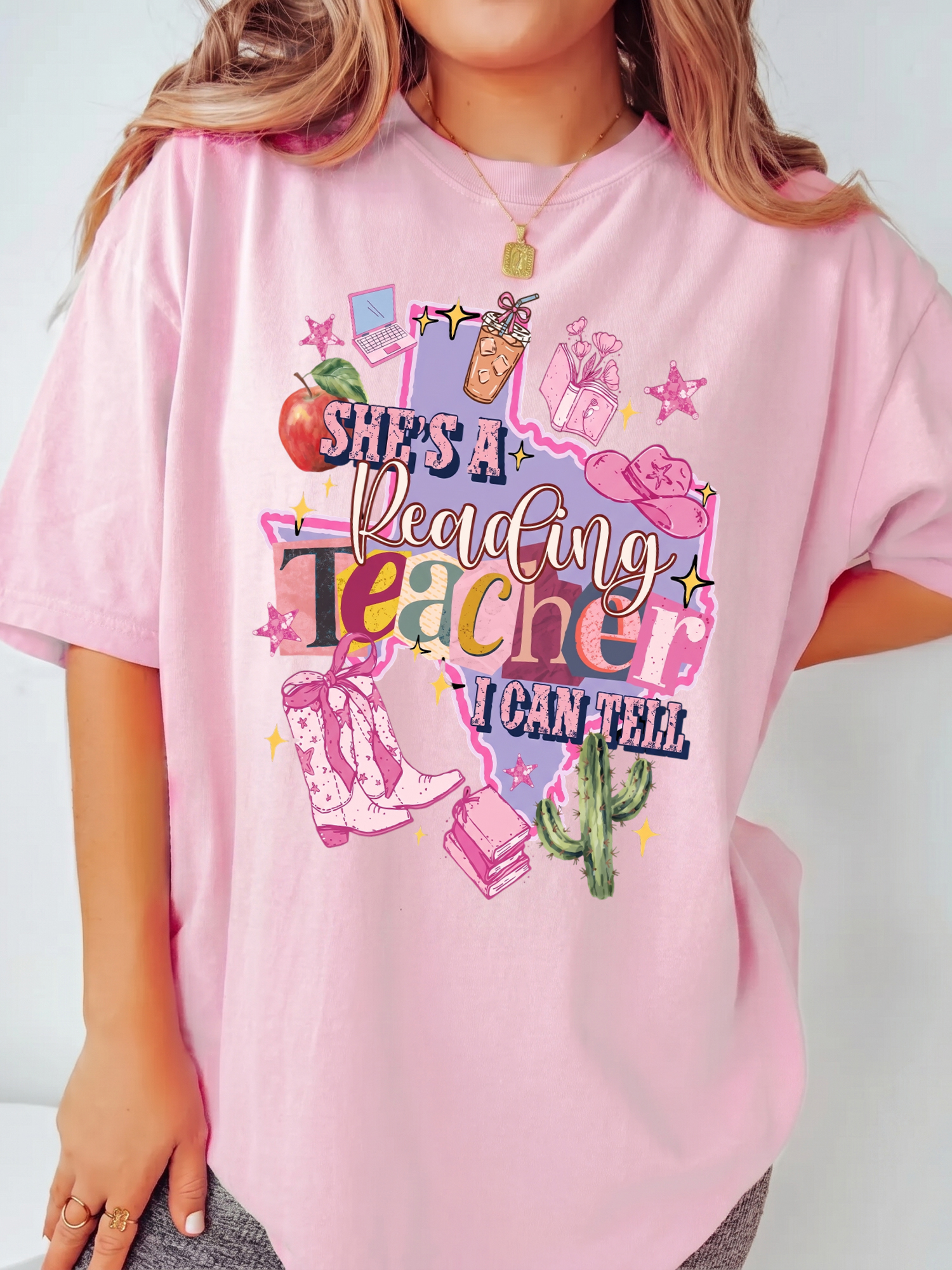 She's A Reading Teacher I Can Tell Texas Western Cowgirl Back To School T-Shirt Graphic Tee