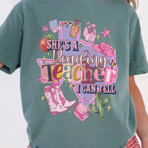 She's A Reading Teacher I Can Tell Texas Western Cowgirl Back To School T-Shirt Graphic Tee