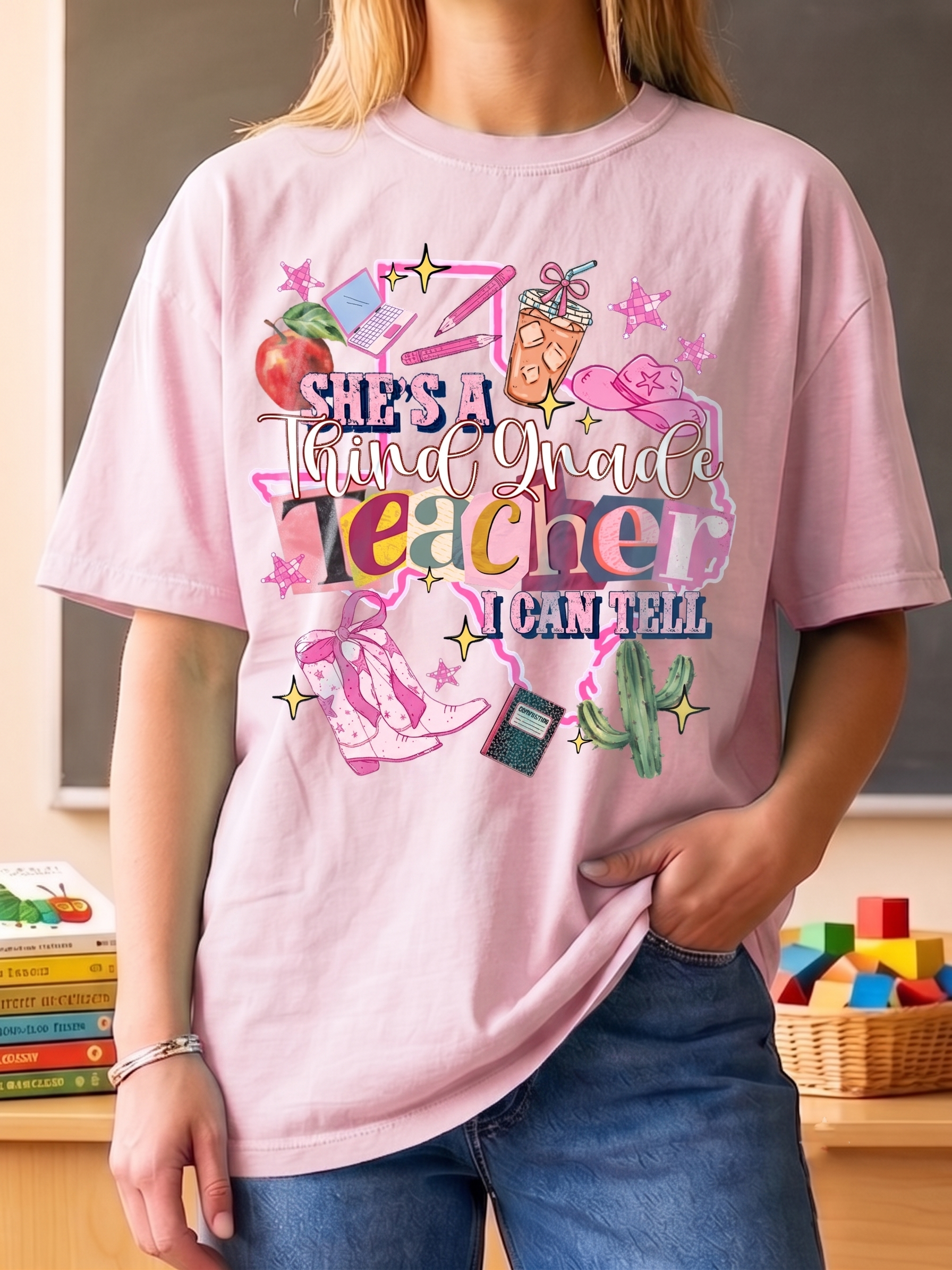 "She's A Third Grade Teacher" Shirt Cute Western Back to School Tee
