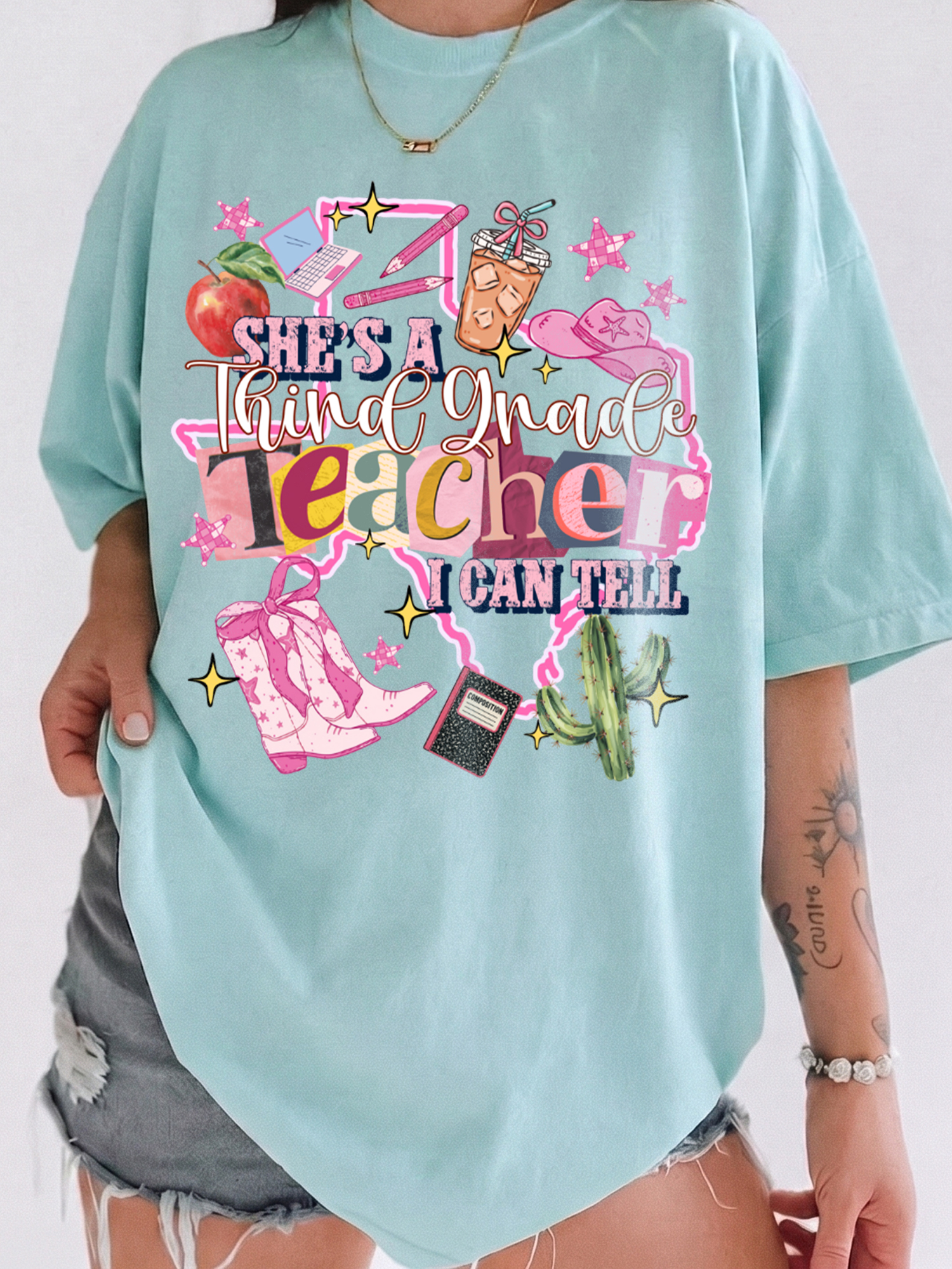 "She's A Third Grade Teacher" Shirt Cute Western Back to School Tee