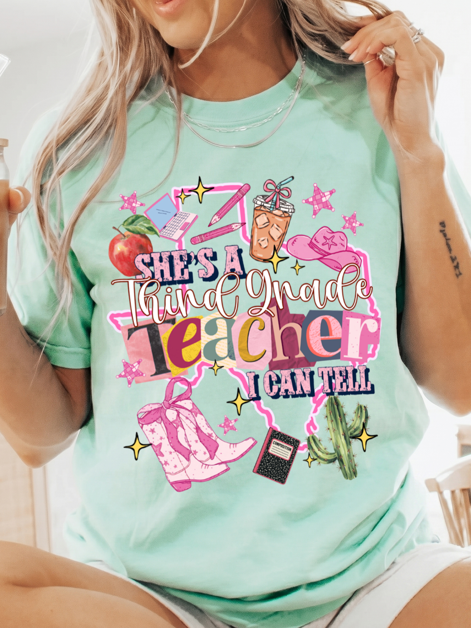 "She's A Third Grade Teacher" Shirt Cute Western Back to School Tee