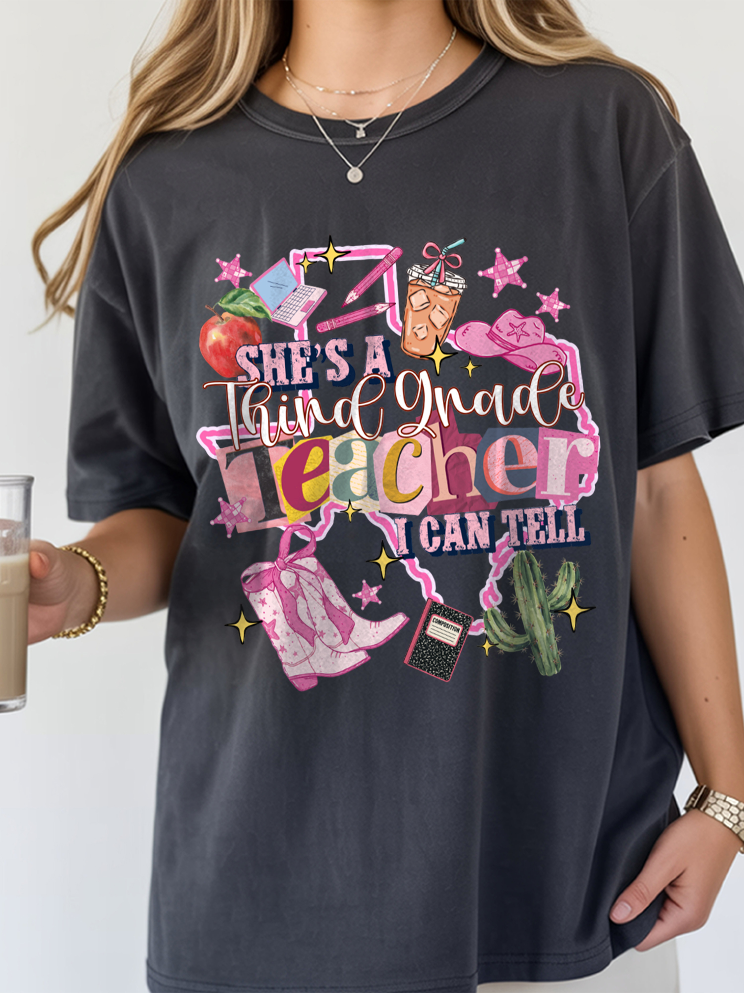 "She's A Third Grade Teacher" Shirt Cute Western Back to School Tee
