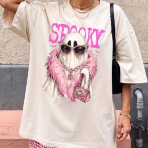 Spooky Girly Ghost Pink Halloween Oversized Graphic Tee