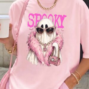 Spooky Girly Ghost Pink Halloween Oversized Graphic Tee