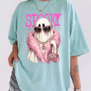 Spooky Girly Ghost Pink Halloween Oversized Graphic Tee