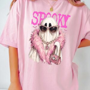 Spooky Girly Ghost Pink Halloween Oversized Graphic Tee