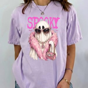 Spooky Girly Ghost Pink Halloween Oversized Graphic Tee