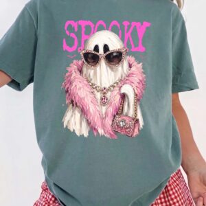 Spooky Girly Ghost Pink Halloween Oversized Graphic Tee